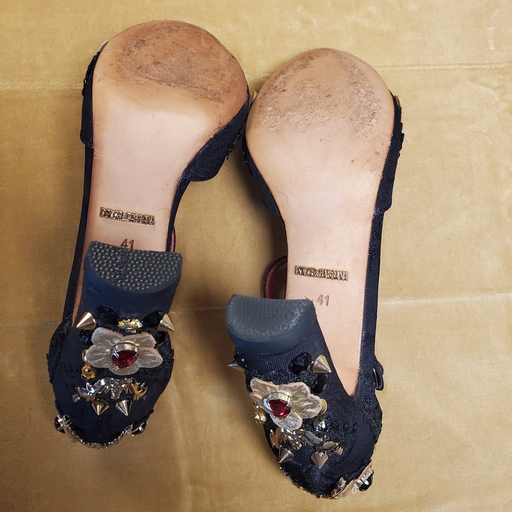 Dolce Gabbana Mary Jane Cloth Embellished Heel Shoes Sz 41 -Resoled Heel Caps - Picture 8 of 16